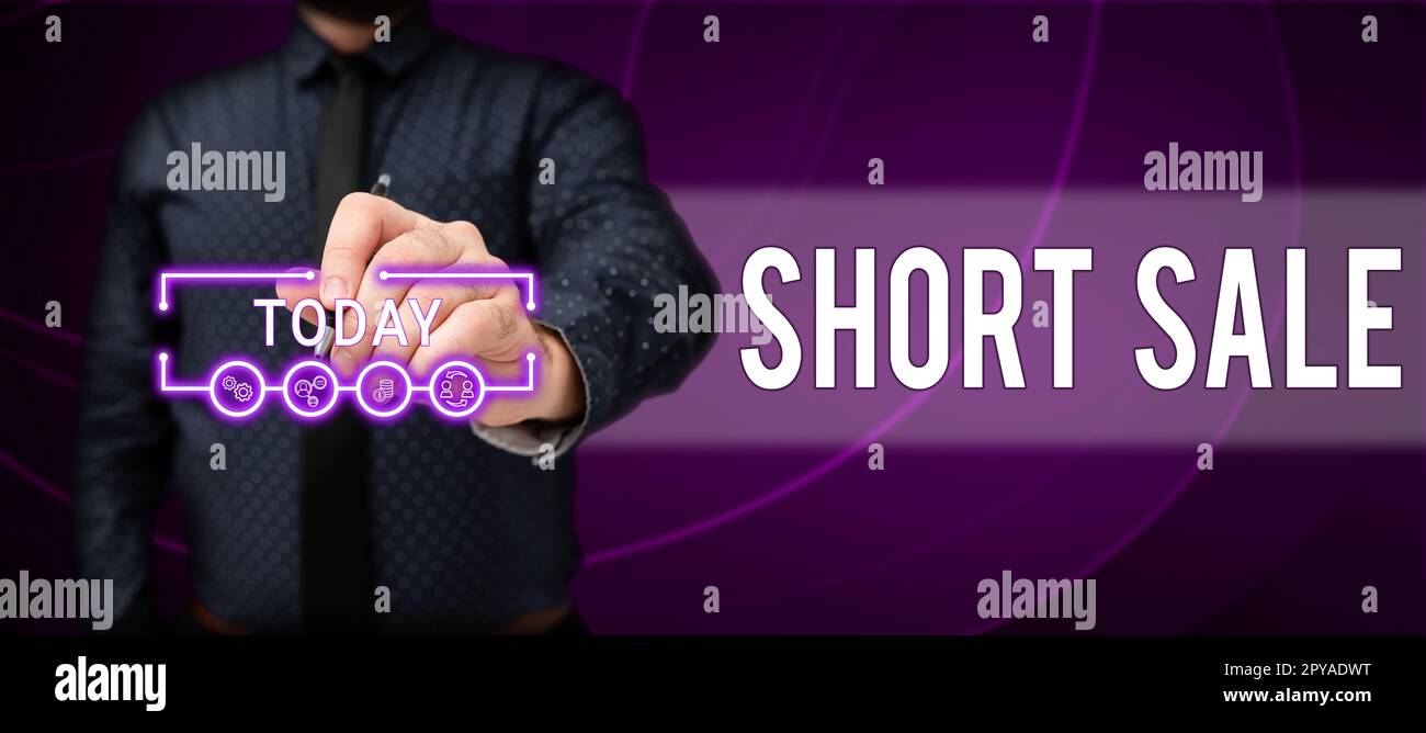 Esposizione concettuale Vendita breve. Parola per casa che è offerto ad un prezzo che è inferiore all'importo dovuto Foto Stock