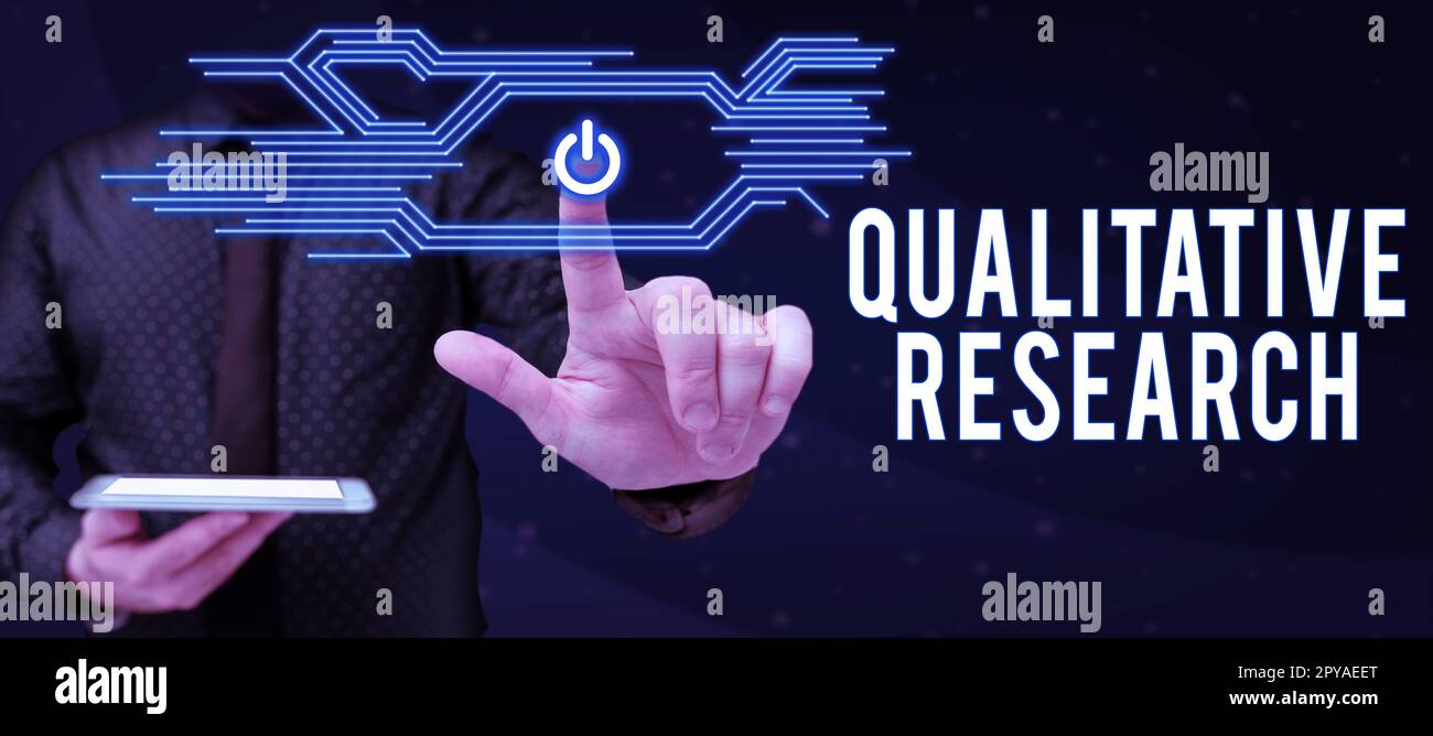 Segno di testo che mostra la ricerca qualitativa. Foto concettuale certificata per svolgere un lavoro competente con esperienza Foto Stock