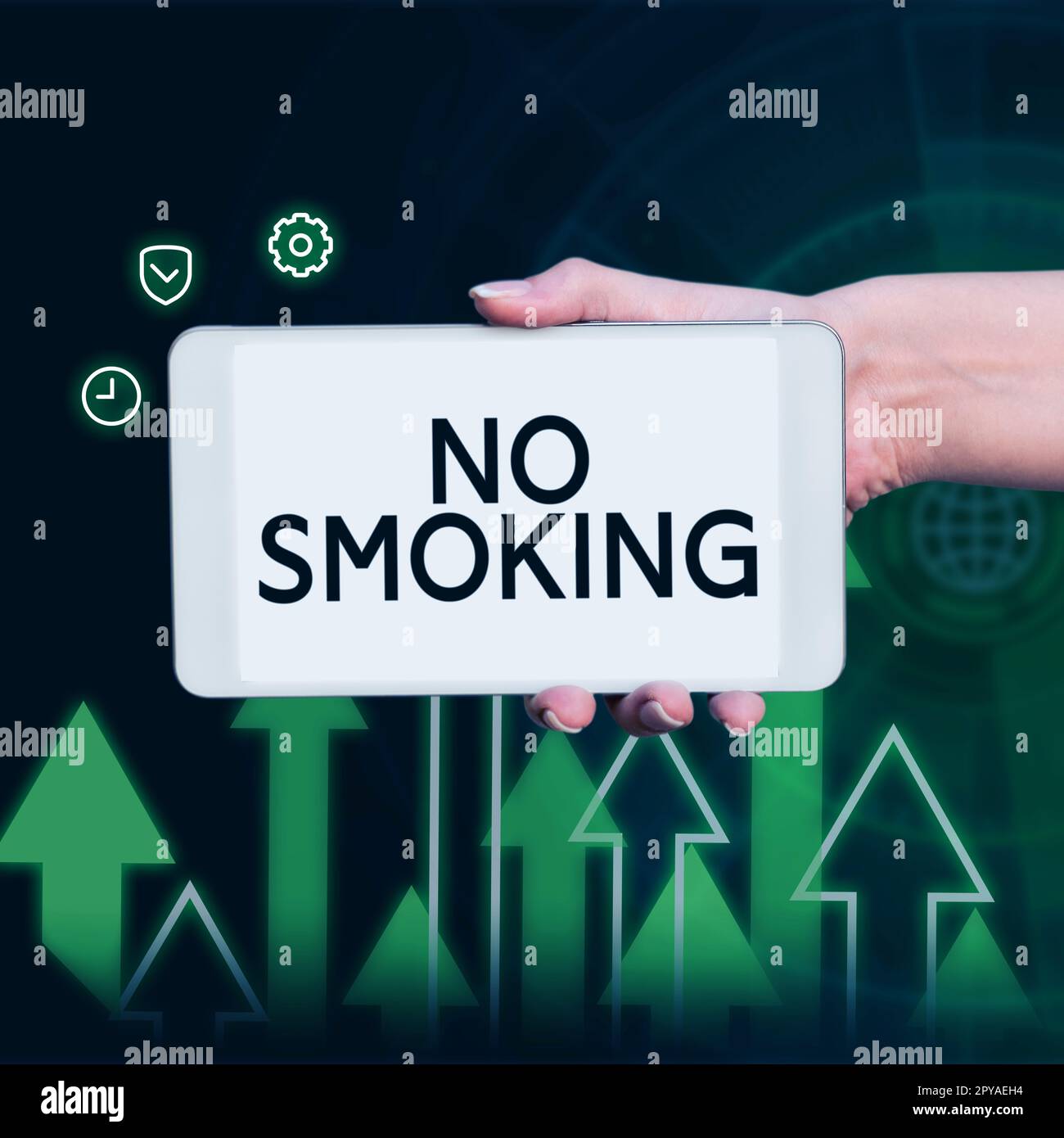 Testo che mostra ispirazione No Smoking. La parola per usare tabacco è proibita in questo posto Foto Stock