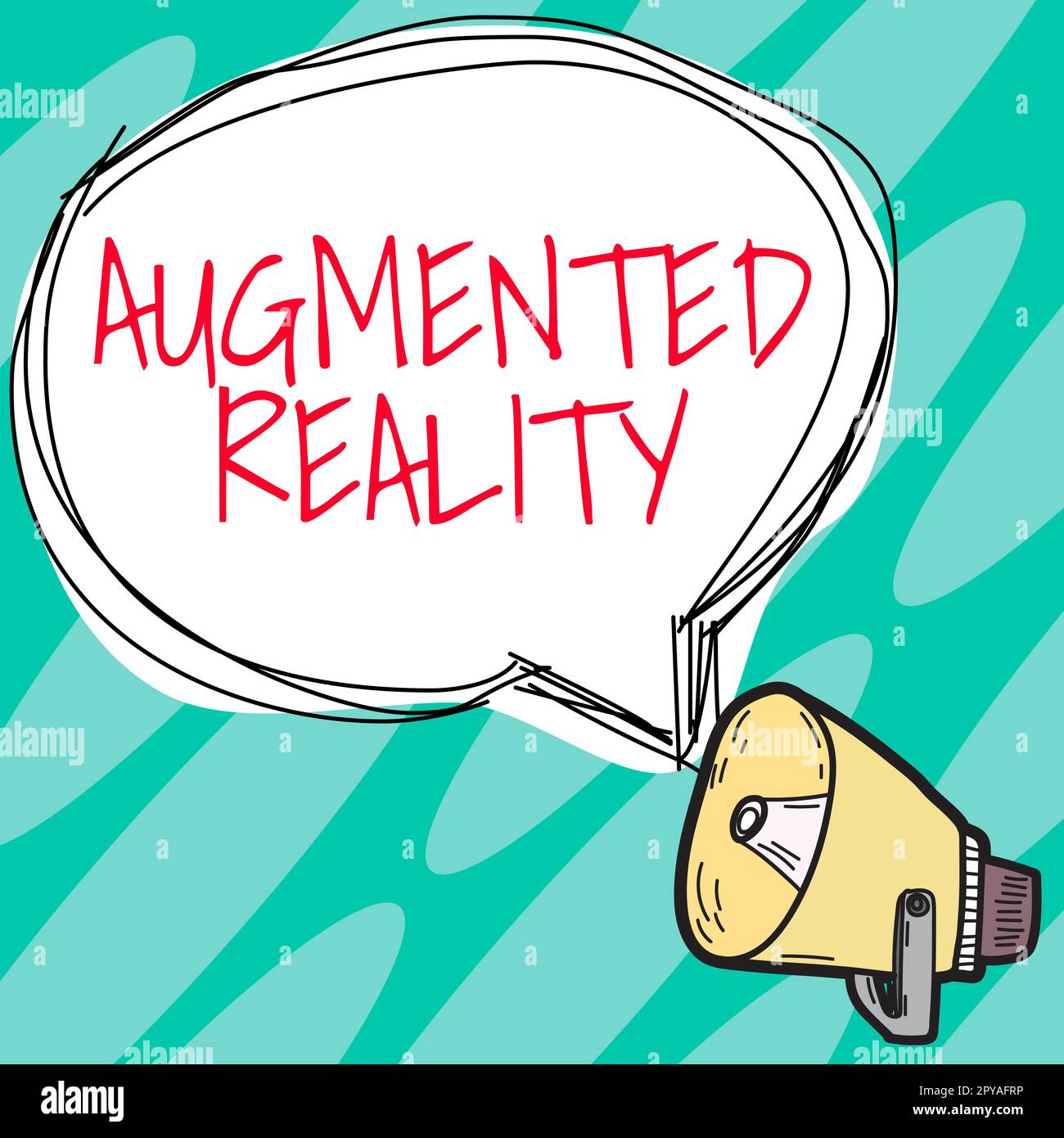 Segno di testo che mostra la realtà aumentata. Tecnologia fotografica concettuale che impone l'immagine del computer al mondo reale Foto Stock