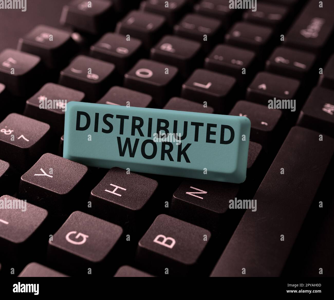 Segno che mostra il lavoro distribuito. Panoramica aziendale praticata dalle aziende che utilizzano strutture di rete Foto Stock
