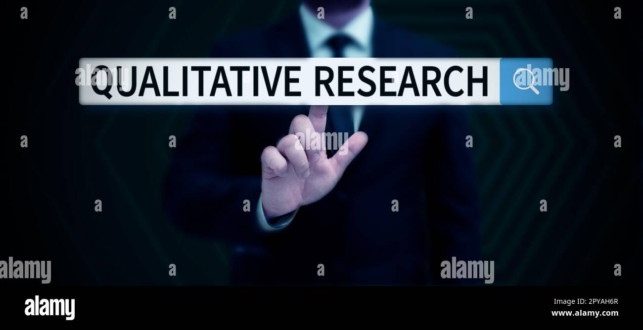 Segno di testo che mostra la ricerca qualitativa. Foto concettuale certificata per svolgere un lavoro competente con esperienza Foto Stock