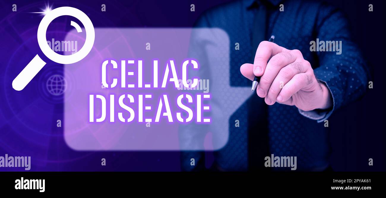 Visualizzazione concettuale malattia celiaca. Foto concettuale l'intestino tenue è ipersensibile al problema della digestione del glutine Foto Stock