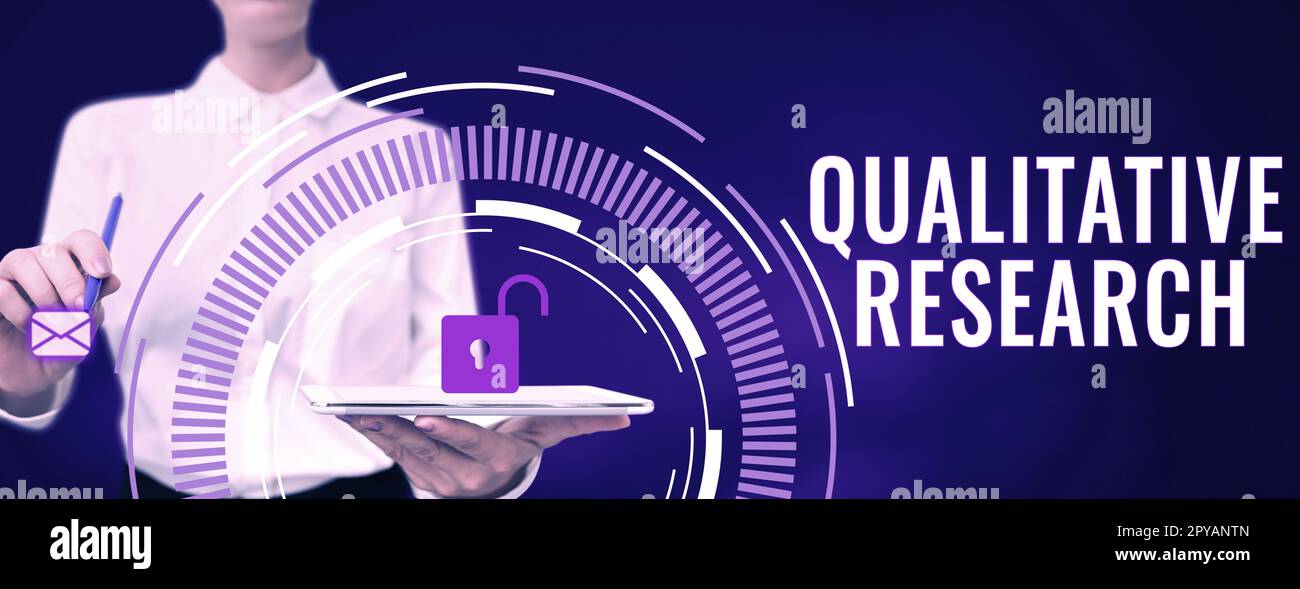 Didascalia di testo che presenta la ricerca qualitativa. Foto concettuale certificata per svolgere un lavoro competente con esperienza Foto Stock