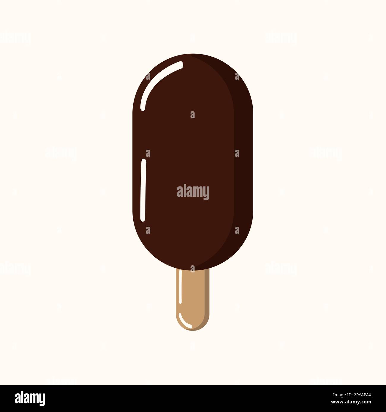 Gelato al cioccolato su bastone, freddo e delizioso in glassa al cioccolato. Vettore, oggetto, EPS10. Illustrazione Vettoriale