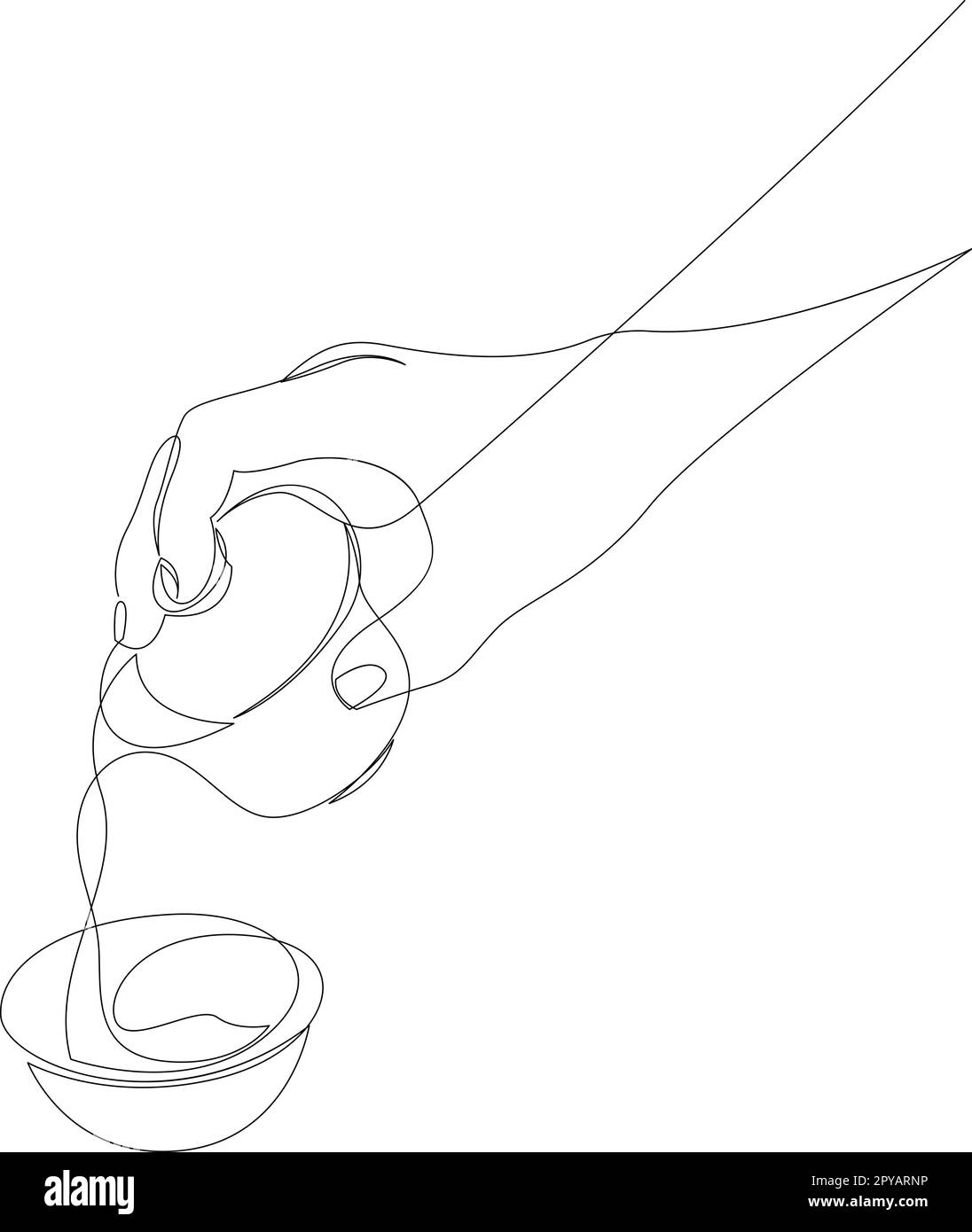 Tè cinese che serve un disegno continuo di una linea, versando da gaiwan in tazza di degustazione. Illustrazione vettoriale Illustrazione Vettoriale