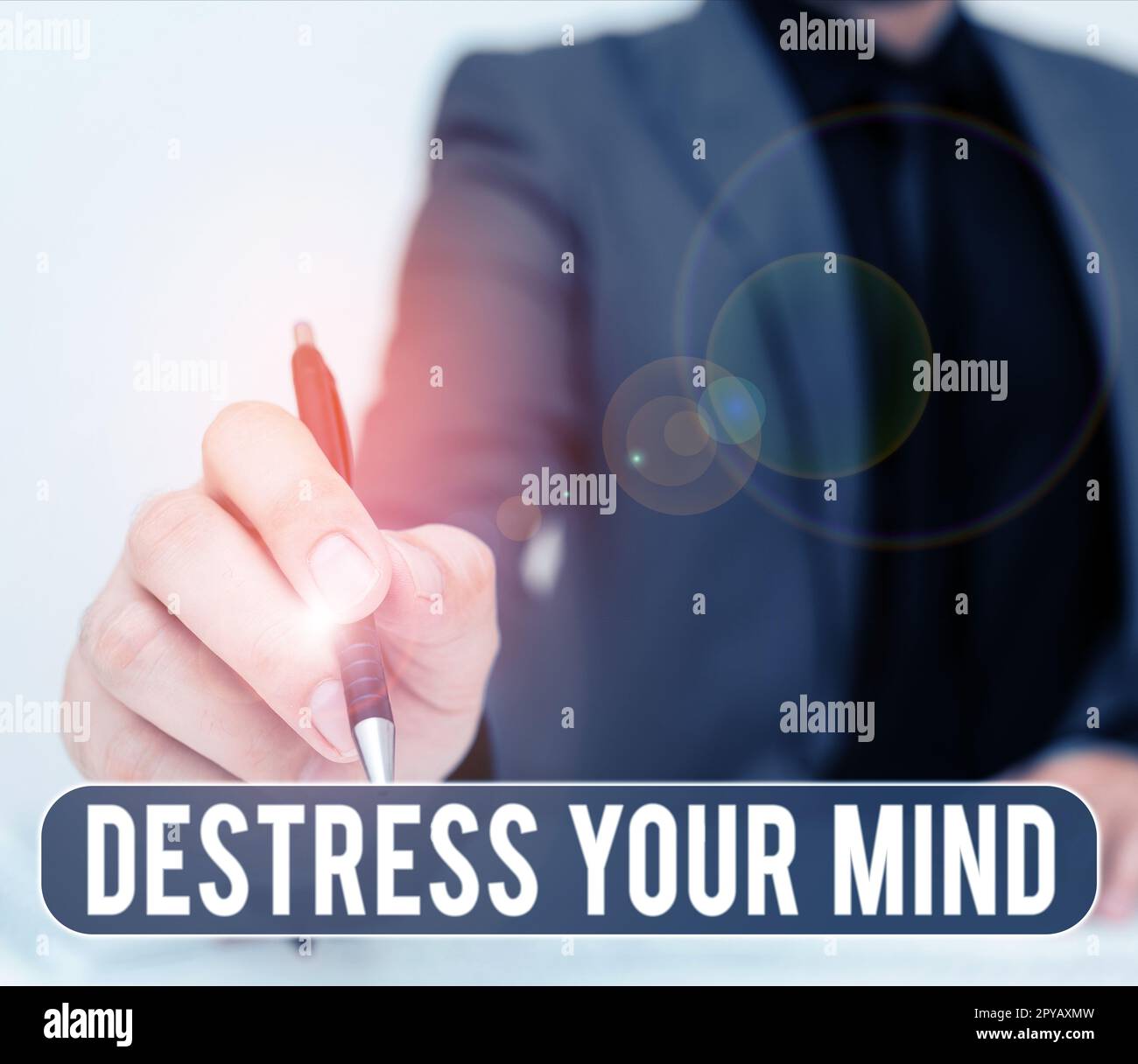 Testo scritto a mano Destress la vostra mente. Idea di business per rilasciare la tensione mentale, ridurre lo stress Foto Stock
