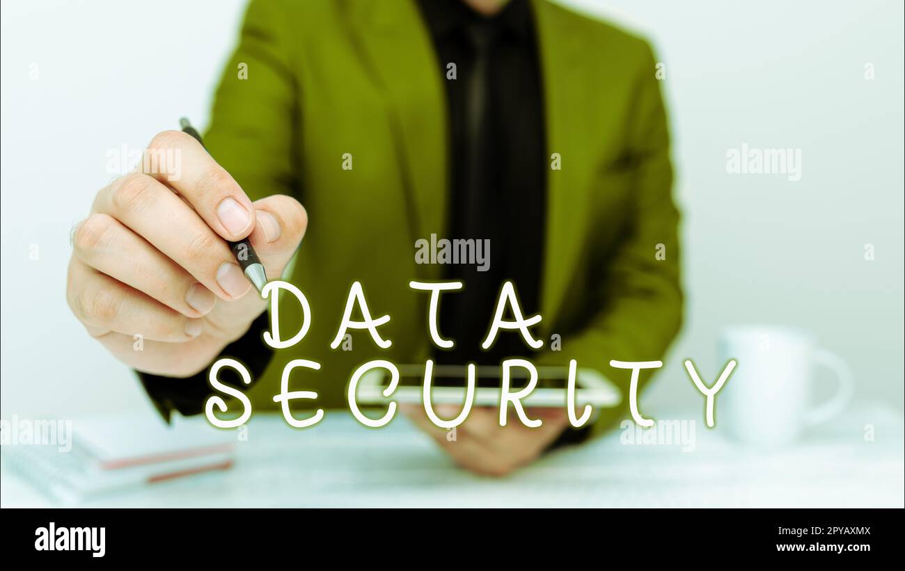 Segnale che visualizza la sicurezza dei dati. Business idea riservatezza crittografia disco Backup protezione password Foto Stock