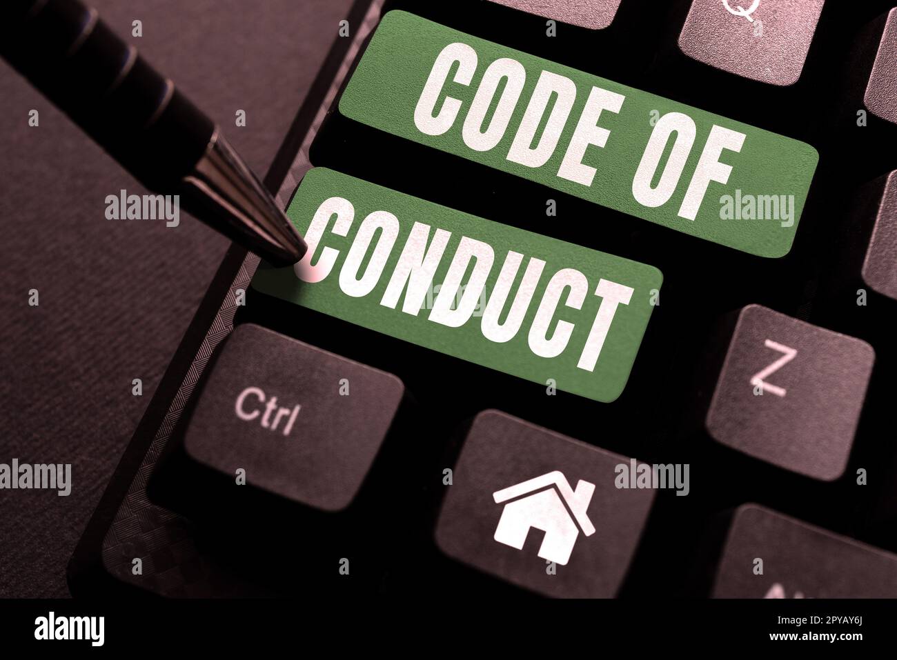 Cartello con il Codice di condotta. Approccio aziendale regole etiche codici morali principi etici rispetto dei valori Foto Stock