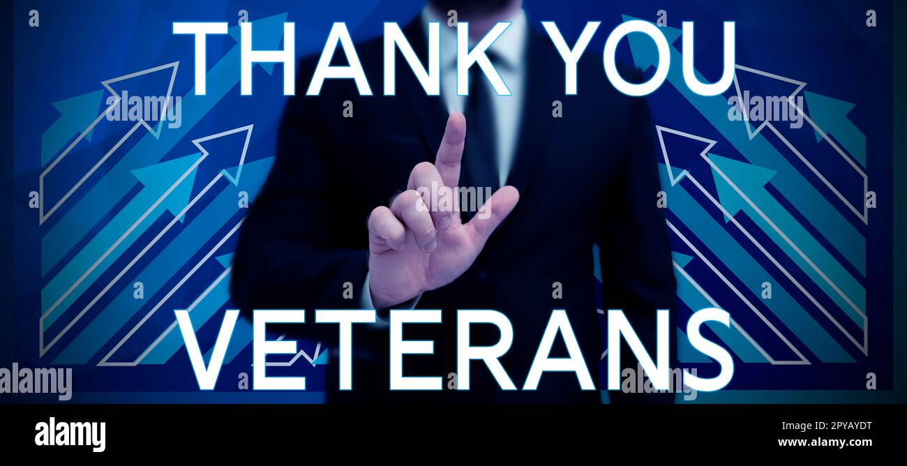 Testo scritto a mano grazie Veterans. Parola per espressione di gratitudine saluto di apprezzamento Foto Stock