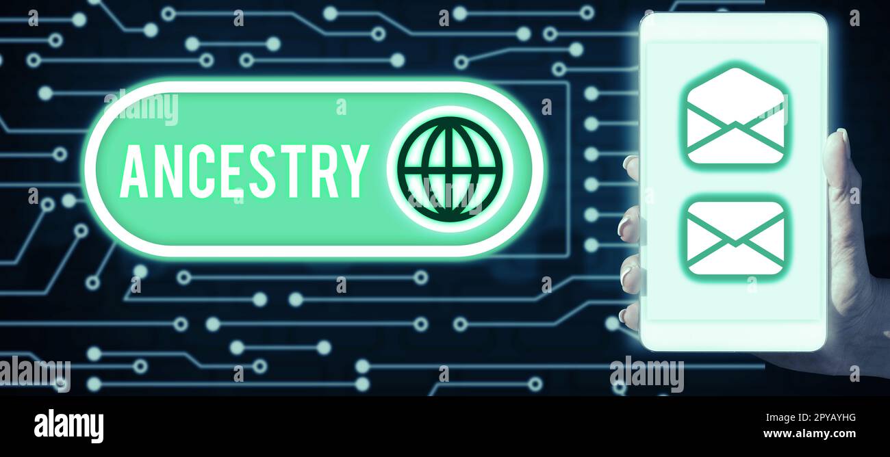 Segno che mostra Ancestry. Concetto di business la storia o il processo di sviluppo di un fenomeno oggetto idea o stile Foto Stock