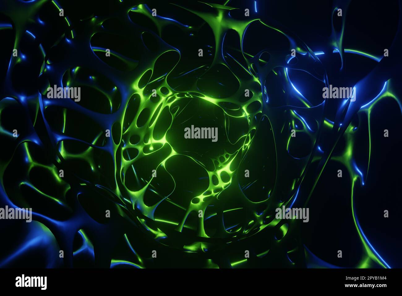 Cavo moderno astratto con luci blu e verdi Foto Stock