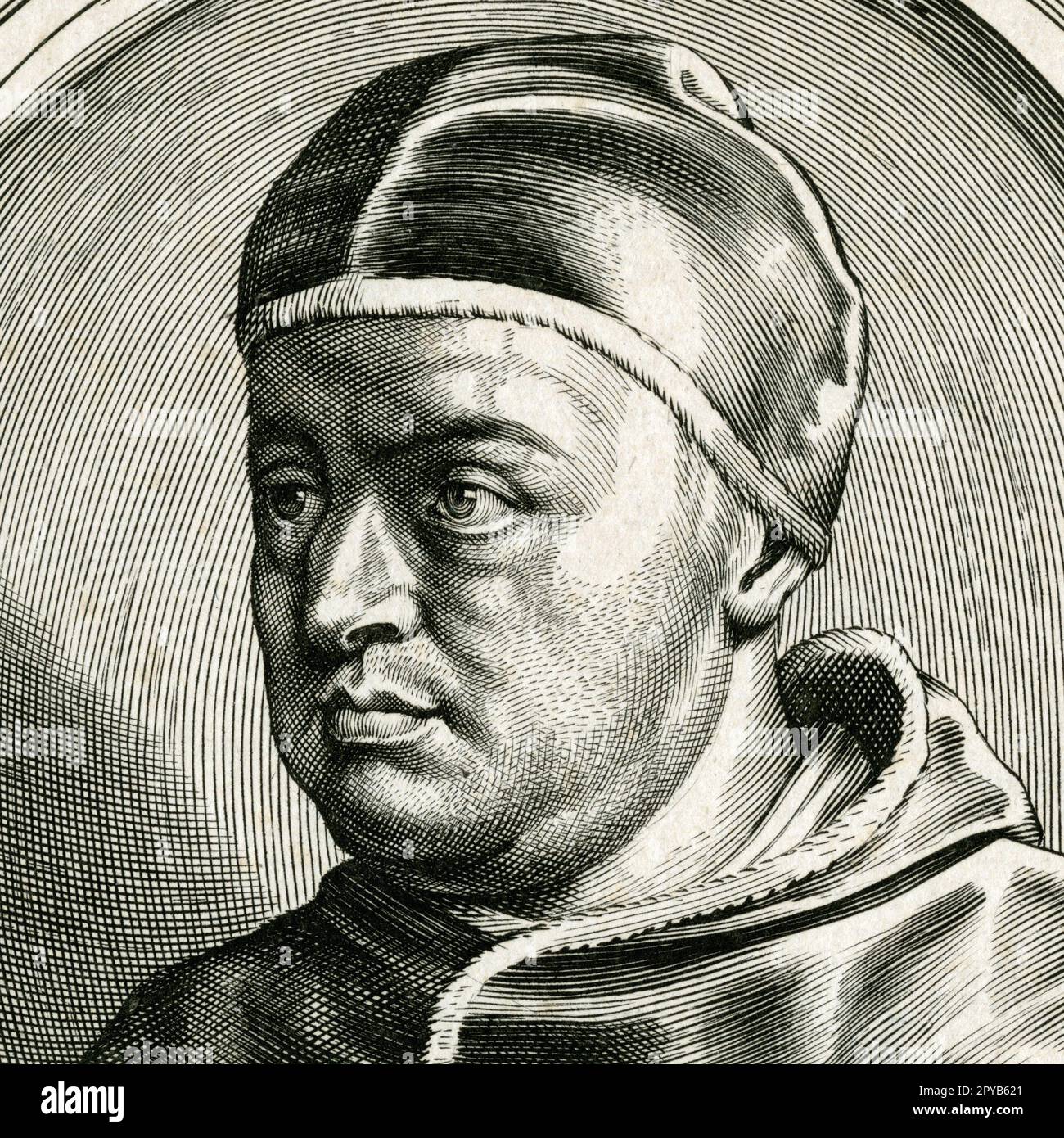 Papa Medici rinascimentale, Leone X (1474-1521). Dettaglio quadrato dell'incisione creata da William Faithorne il Vecchio (1620 - 1691) per la "Storia della riforma" di Johan Sleidan, pubblicata nel 1689. Foto Stock