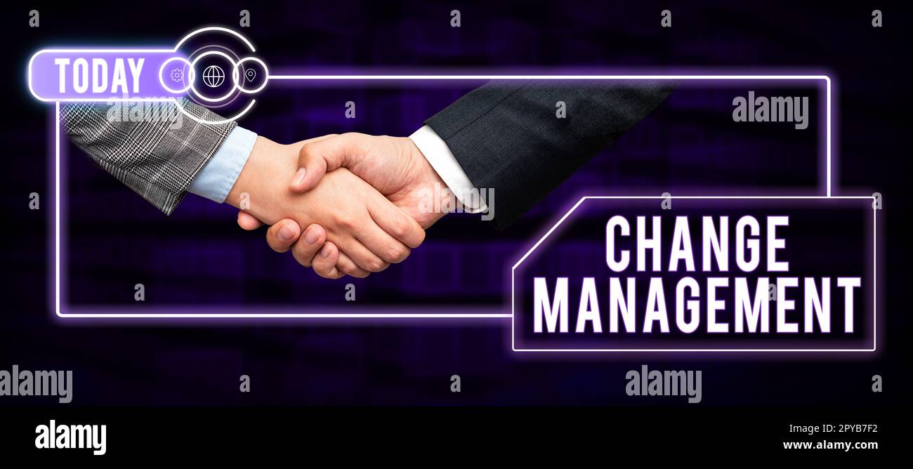 Didascalia di testo che presenta Change Management. Idea di business Sostituzione della leadership in un'organizzazione nuove politiche Foto Stock