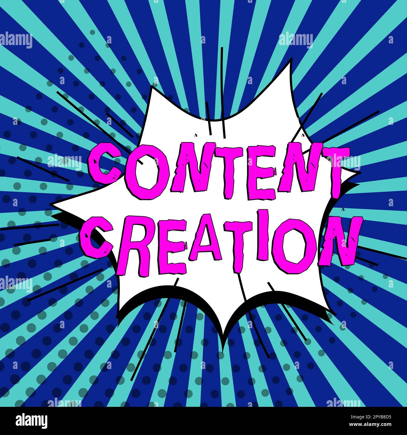 Scrittura a mano di testo creazione di contenuti. Parola per il contributo di informazioni a qualsiasi media digitale Foto Stock