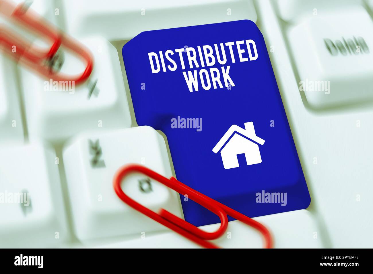 Didascalia di testo che presenta il lavoro distribuito. Parola per praticato dalle imprese che utilizzano le strutture di rete Foto Stock