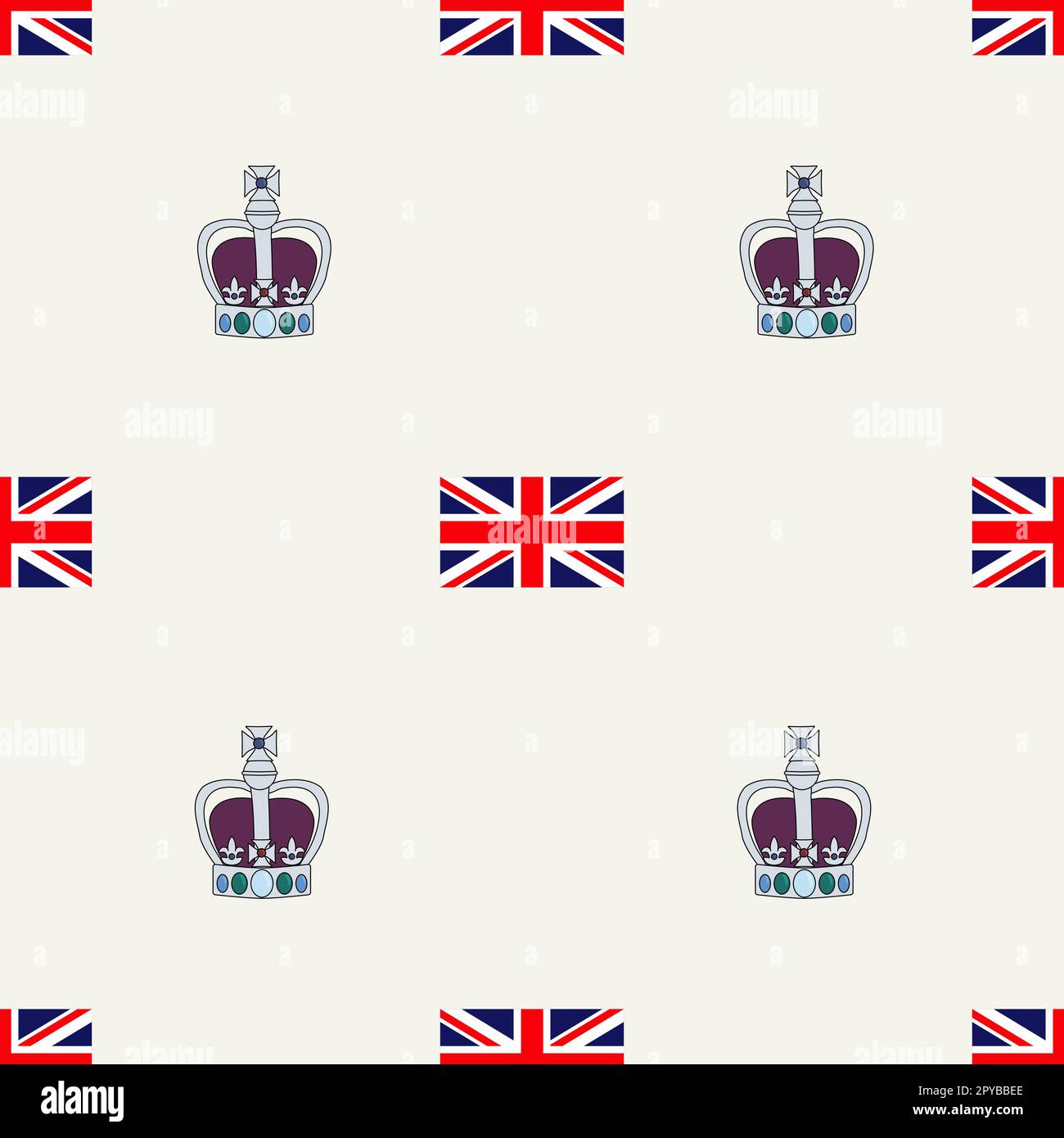 Motivo senza cuciture con bandiera britannica e corona reale con gemme, illustrazione vettoriale Illustrazione Vettoriale