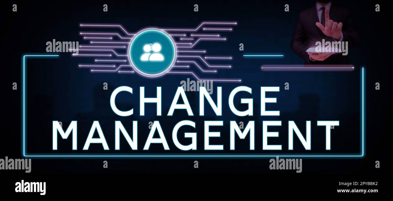 Scrittura con visualizzazione del testo Change Management. Concetto significato Sostituzione della leadership in un'organizzazione nuove politiche Foto Stock