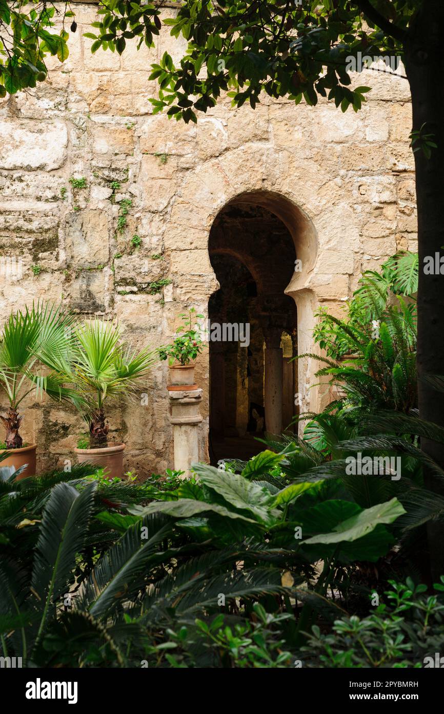 Bagni arabi, - Banys Àrabs - portale ad arco a ferro di cavallo, 10th ° secolo, Palma, Maiorca, isole baleari, spagna, europa Foto Stock