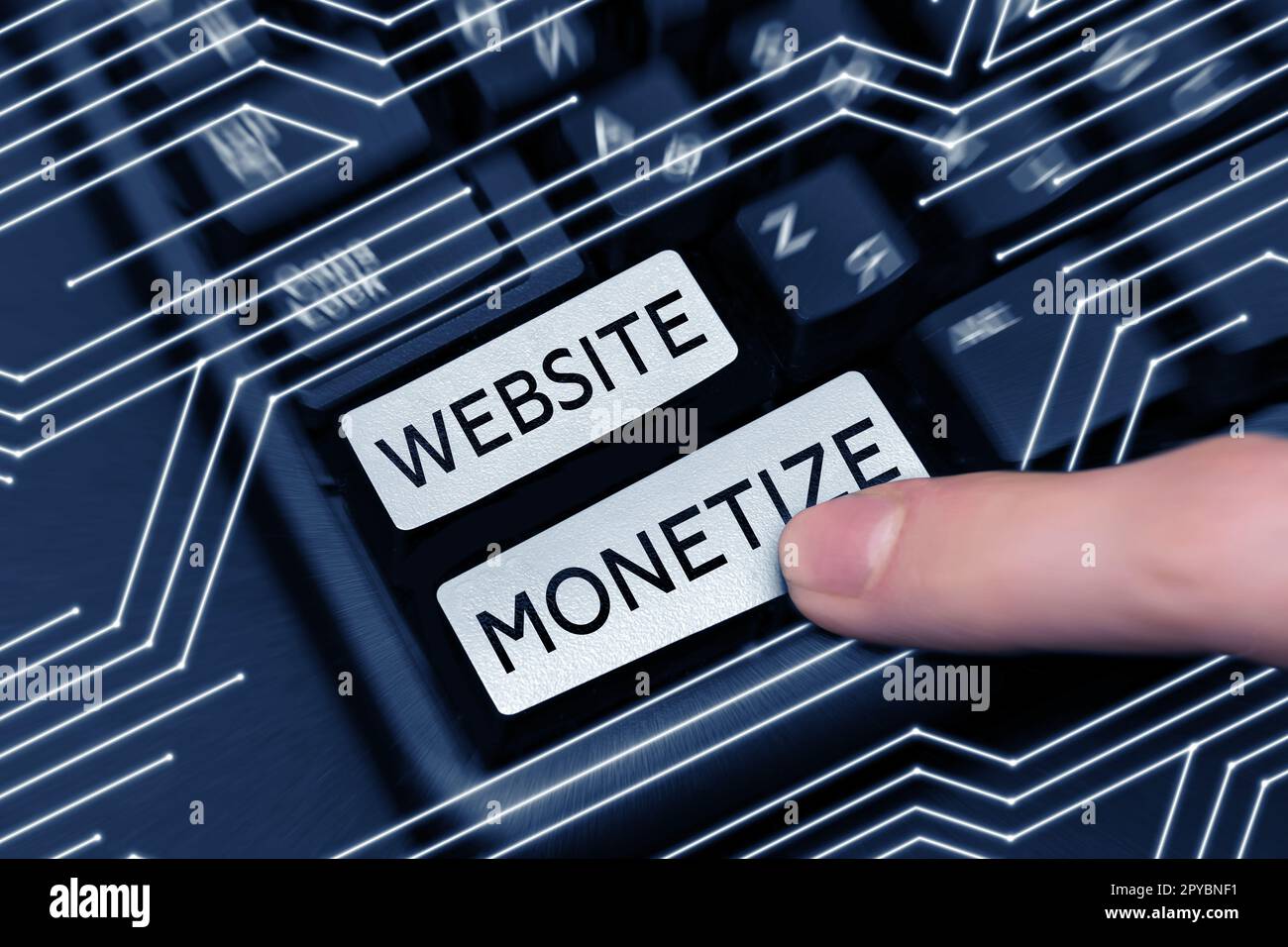 Visualizzazione concettuale Sito web Monetizza. La capacità di concetto del Internet genera un reddito completo il vostro Web site o blog Foto Stock