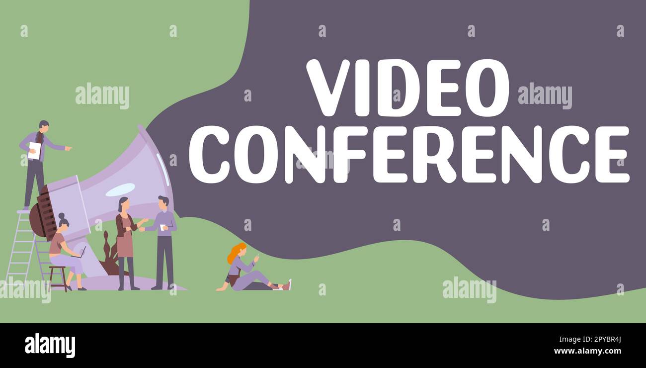 Video conferenza di scrittura a mano. Word per le persone che si trovano in luoghi remoti organizzano riunioni faccia a faccia Foto Stock