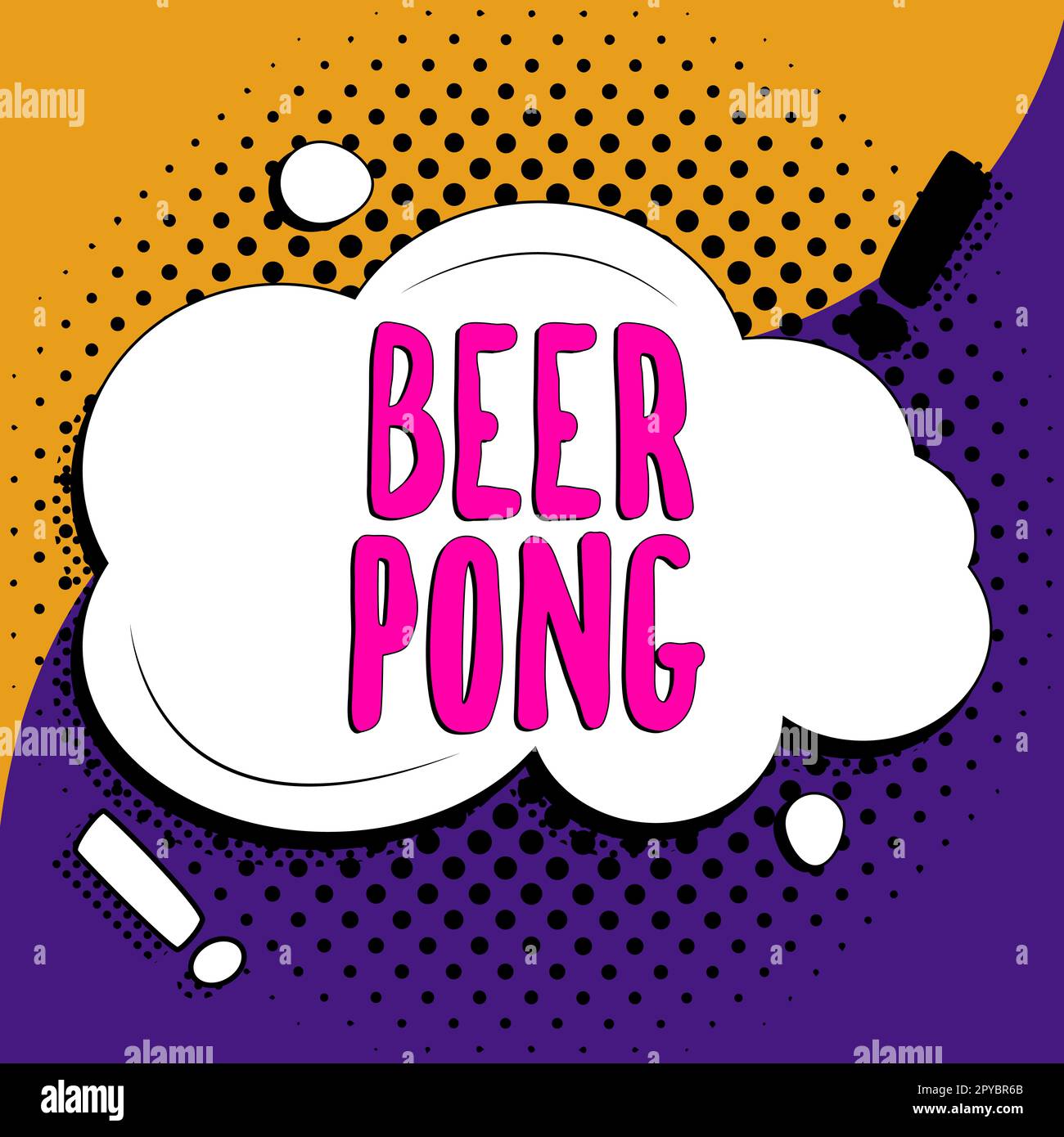 Visualizzazione concettuale Beer Pong. Parola per un gioco con una serie di tazze contenenti birra e rimbalzare o lanciarsi una palla Ping-Pong Foto Stock