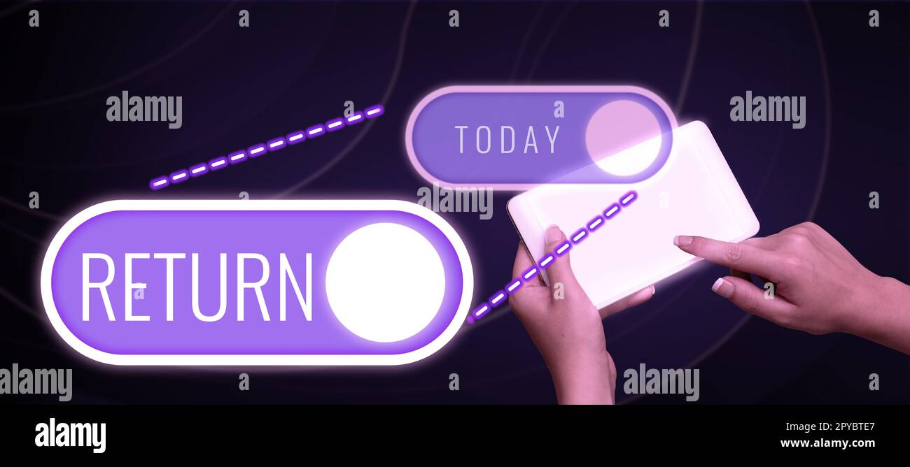 Ritorno visualizzazione concettuale. Concetto del Internet venga o vada di nuovo ad un posto o ad una persona dia i soldi che avete preso prima Foto Stock
