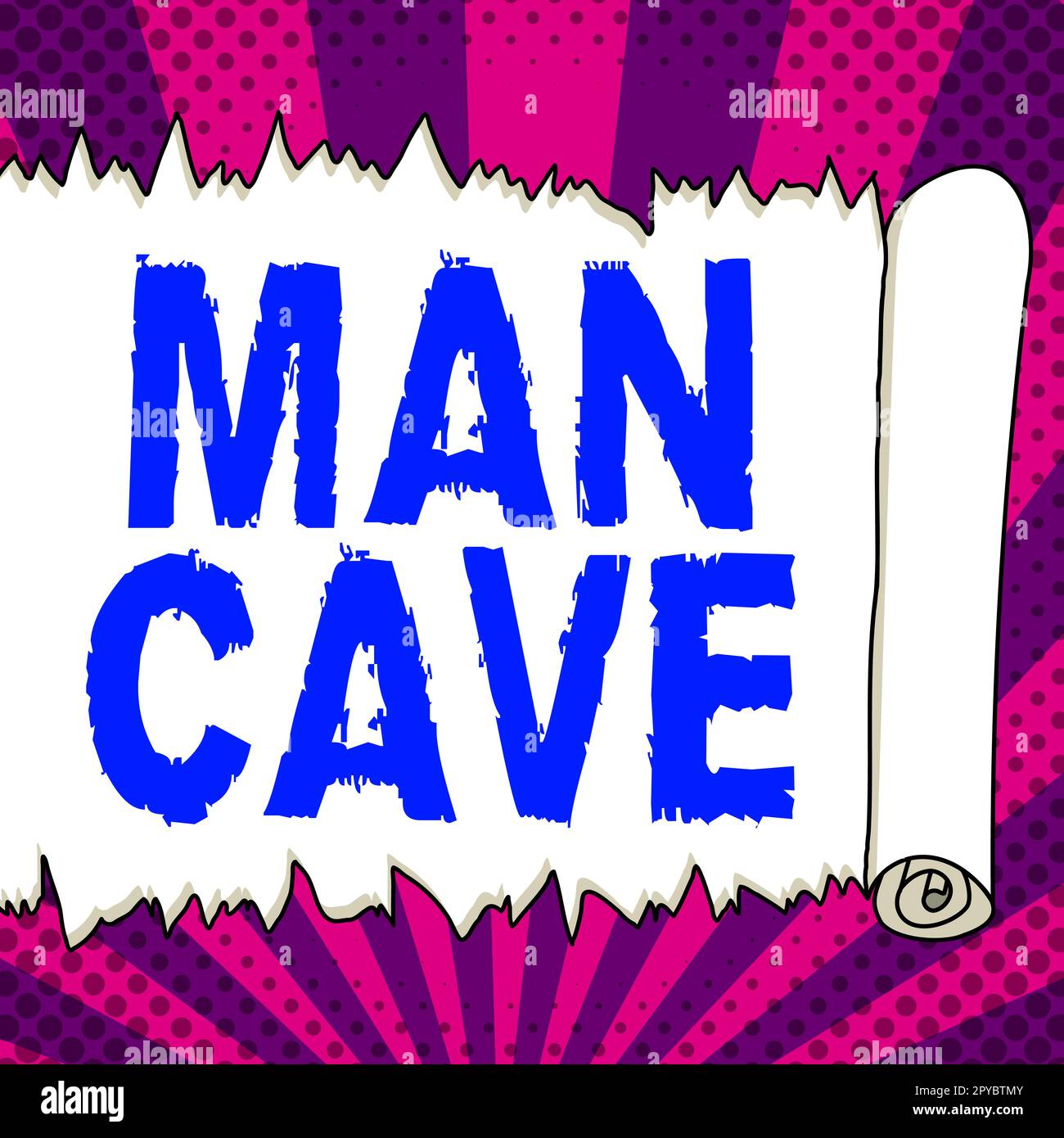 Esposizione concettuale Man Cave. Parola per una stanza, uno spazio o un'area di un'abitazione riservata a un maschio Foto Stock