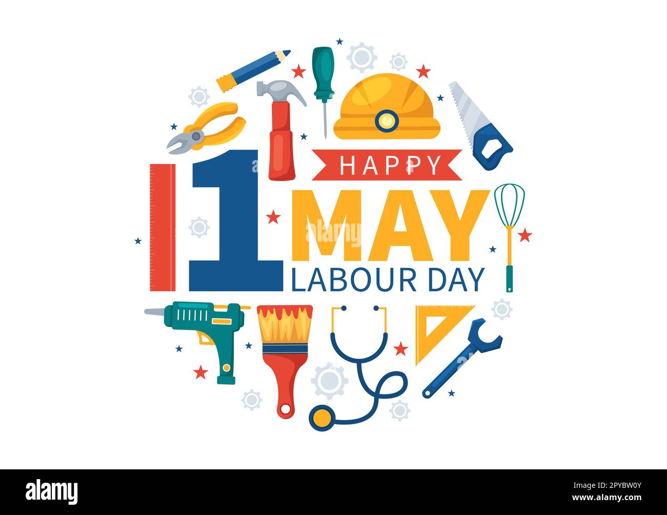 Happy Labor Day il 1 maggio Illustrazione con diverse professioni e grazie a tutti i lavoratori per il vostro duro lavoro in Cartoon piano modelli disegnati a mano Foto Stock