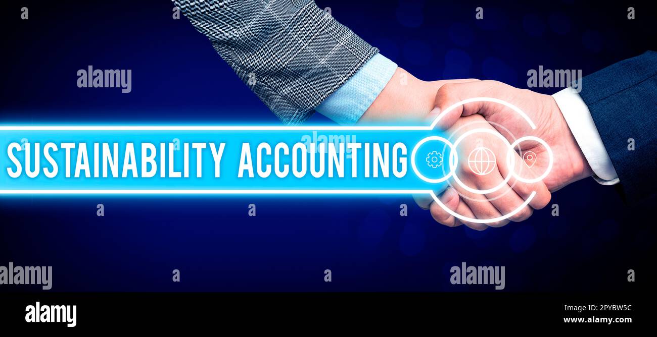 Segno di testo che mostra Sustainability Accounting Panoramica aziendale la possibilità di essere mantenuti a una determinata velocità e livello Foto Stock
