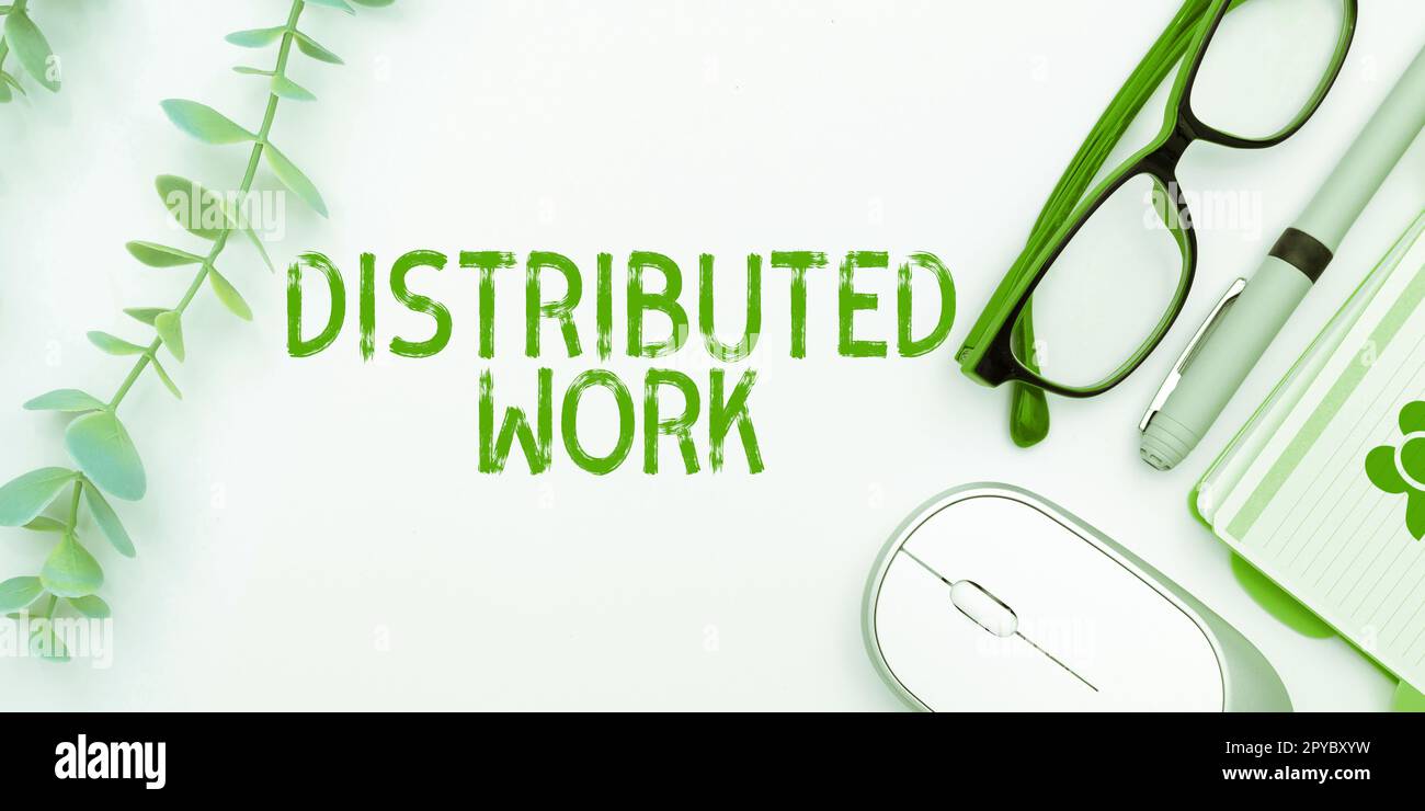 Scrittura a mano testo distribuito lavoro. Idea di business praticata dalle imprese che utilizzano le strutture di rete Foto Stock