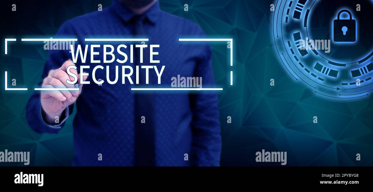 Didascalia di testo che presenta la sicurezza del sito Web. Componente critico del concetto aziendale per proteggere e proteggere i siti Web Foto Stock