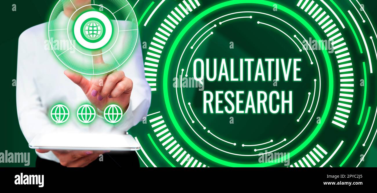 Didascalia di testo che presenta la ricerca qualitativa. Approccio aziendale certificato per svolgere un lavoro competente con esperienza Foto Stock