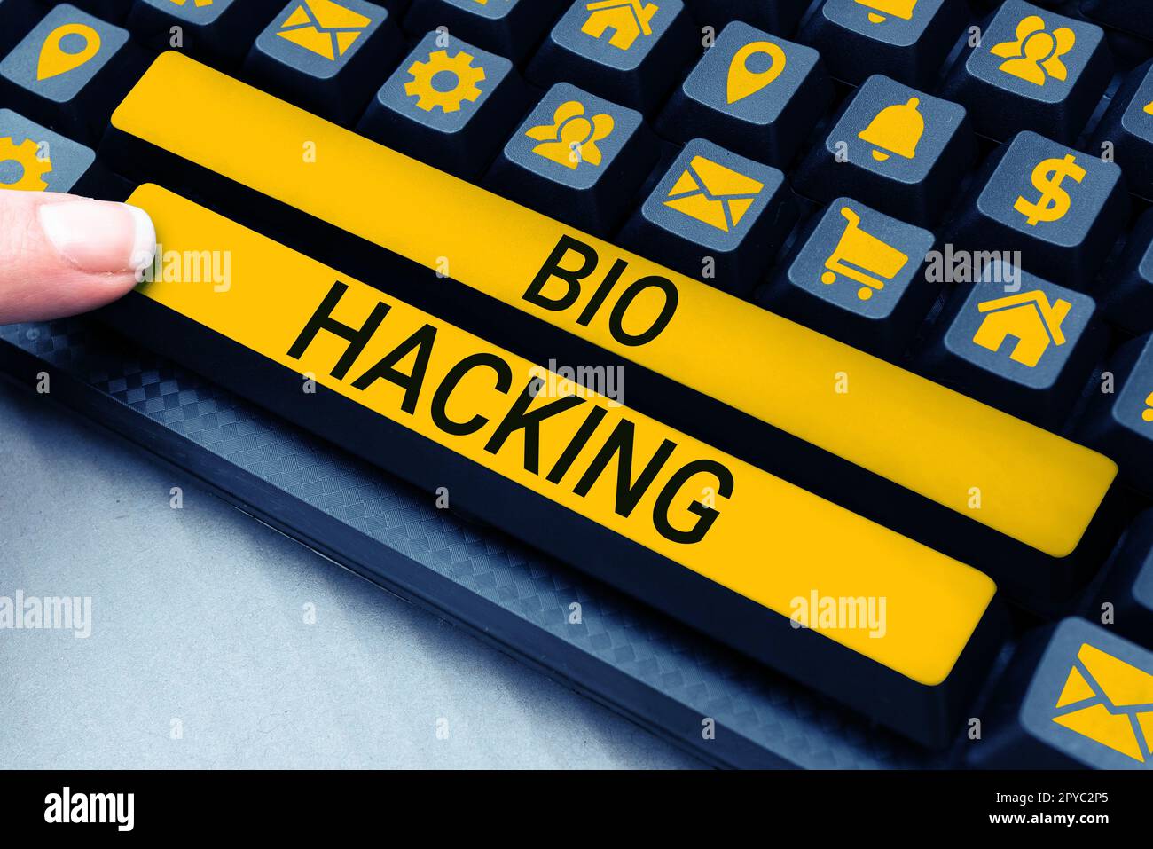 Cartello che mostra Bio Hacking. Idea di business sfruttando sperimentalmente il materiale genetico senza riguardo agli standard etici Foto Stock