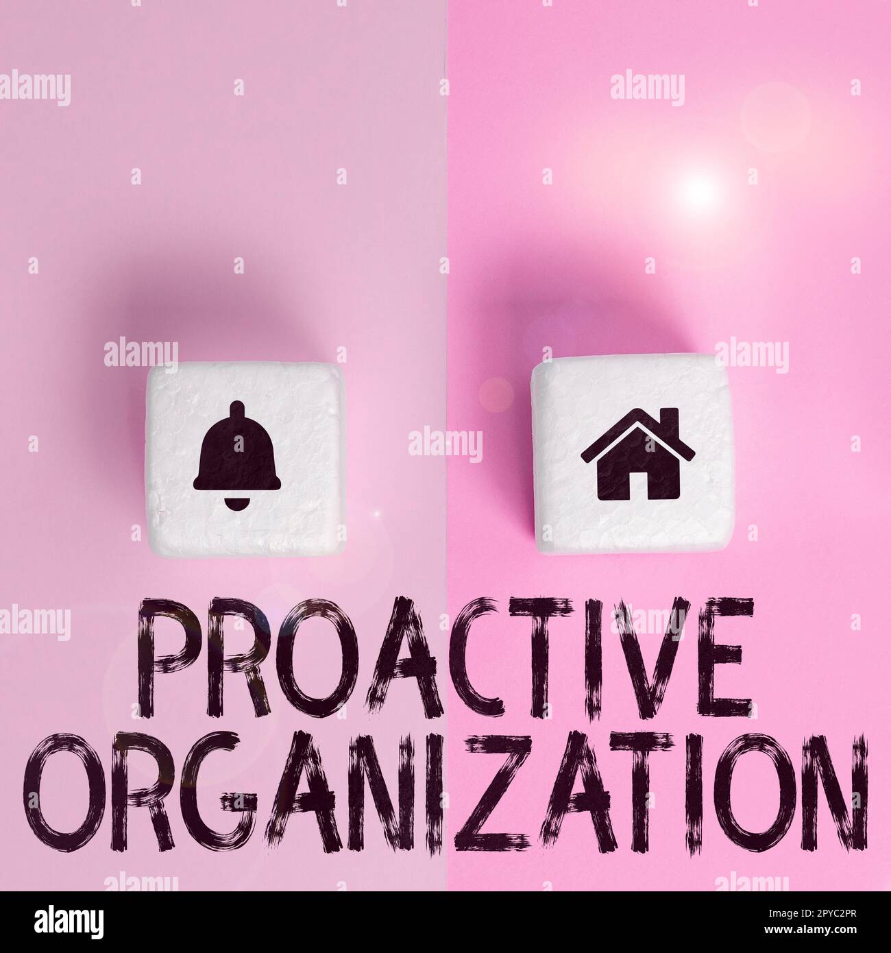 Visualizzazione concettuale Organizzazione proattiva. Panoramica aziendale azione e comportamento orientato ai risultati di un'azienda Foto Stock