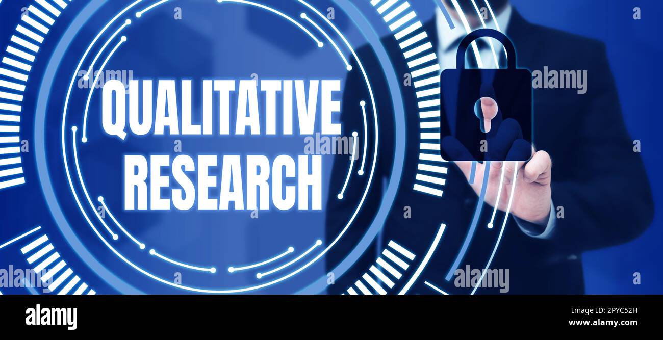 Testo che mostra ispirazione Ricerca qualitativa. Parola per certificato per svolgere un lavoro competente con esperienza Foto Stock