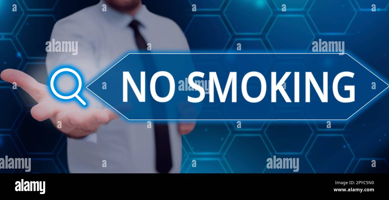 Testo che mostra ispirazione No Smoking. La parola per usare tabacco è proibita in questo posto Foto Stock