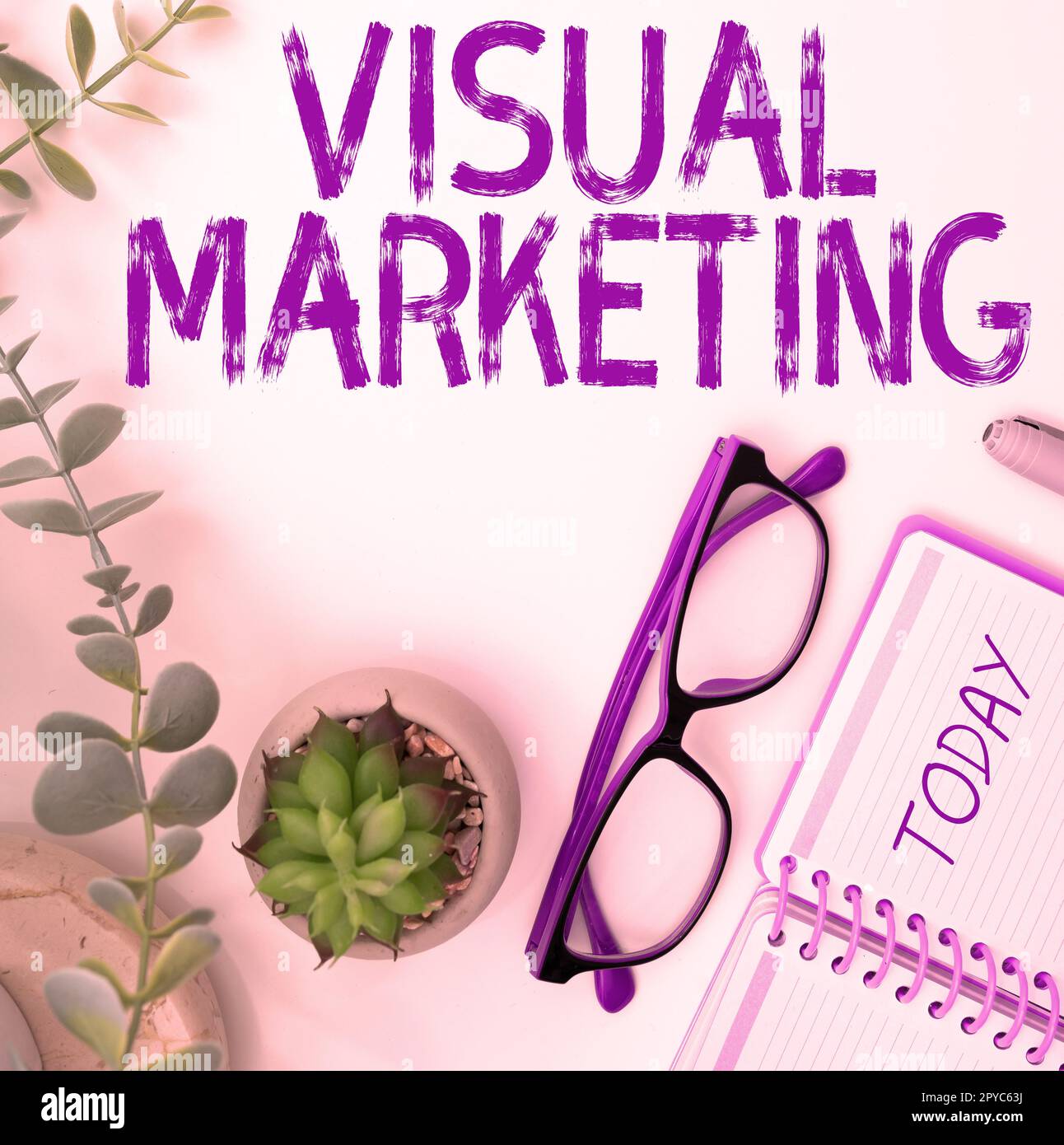 Didascalia concettuale Visual Marketing. Concetto aziendale che collega i messaggi di marketing alle immagini Foto Stock