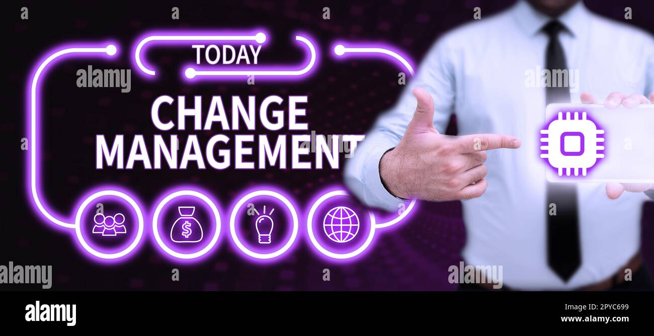 Gestione delle modifiche di visualizzazione concettuale. Parola per la sostituzione della leadership in un'organizzazione nuove politiche Foto Stock