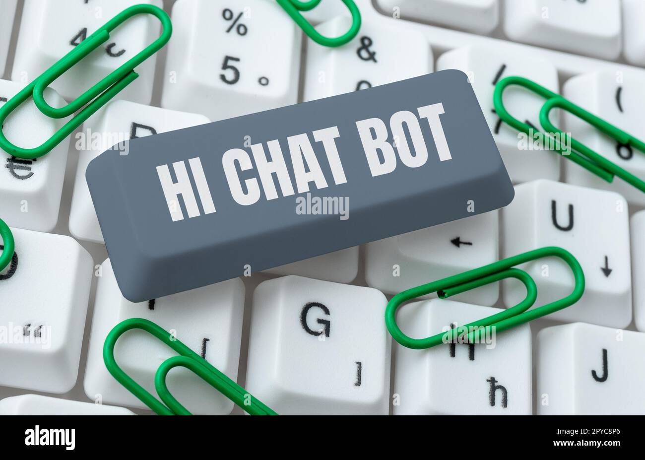 Cartello di testo con l'indicazione Ciao Chat Bot. Idea di business saluto alla macchina robot che risponde a un messaggio inviato Foto Stock
