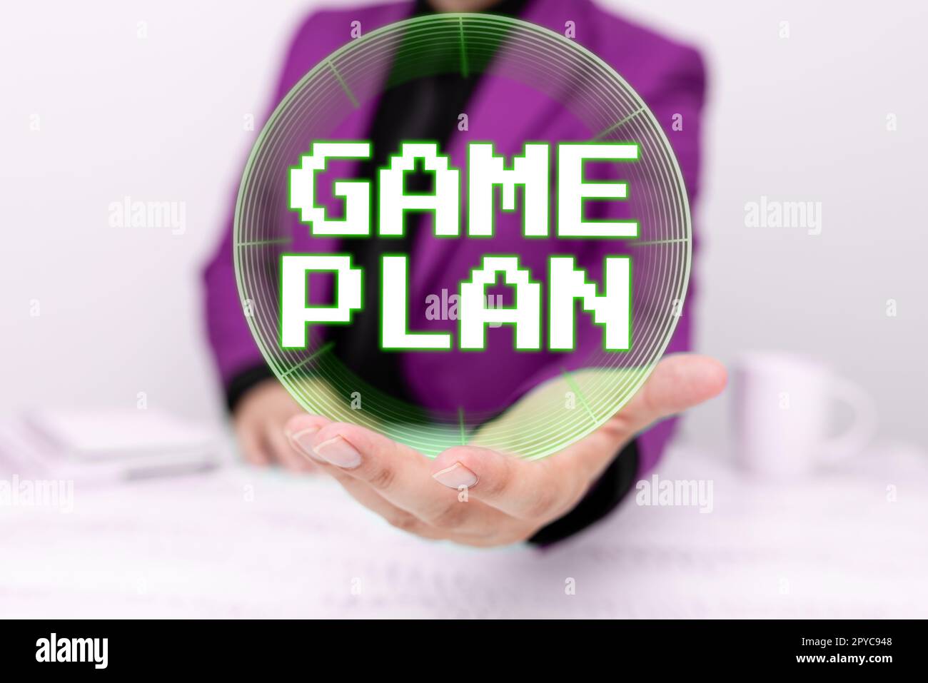 Ispirazione mostrando segno Game Plan. Strategia di idea di affari elaborata in anticipo nella politica di sport o nel commercio Foto Stock