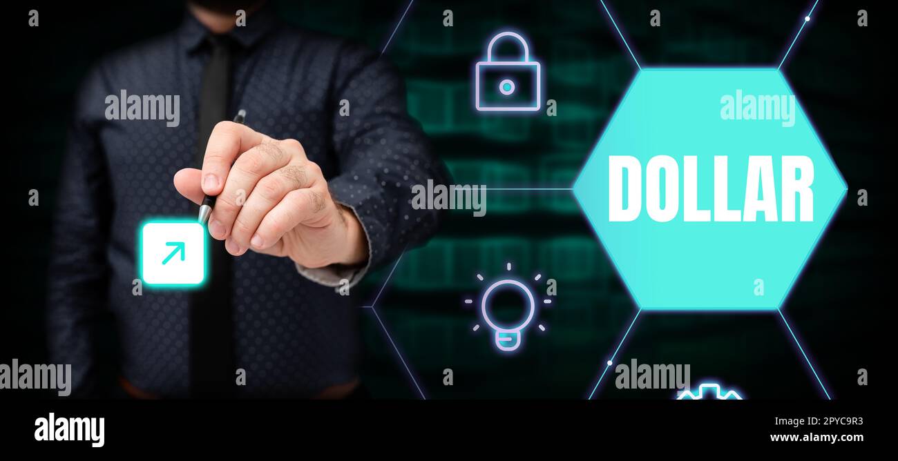 Visualizzazione concettuale Dollaro. Panoramica commerciale un pezzo di carta moneta del valore di un dollaro Federal Reserve nota Foto Stock