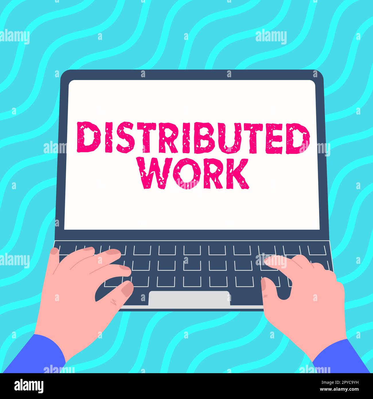 Segno che mostra il lavoro distribuito. Concetto di Internet praticato dalle imprese che utilizzano le strutture di rete Foto Stock