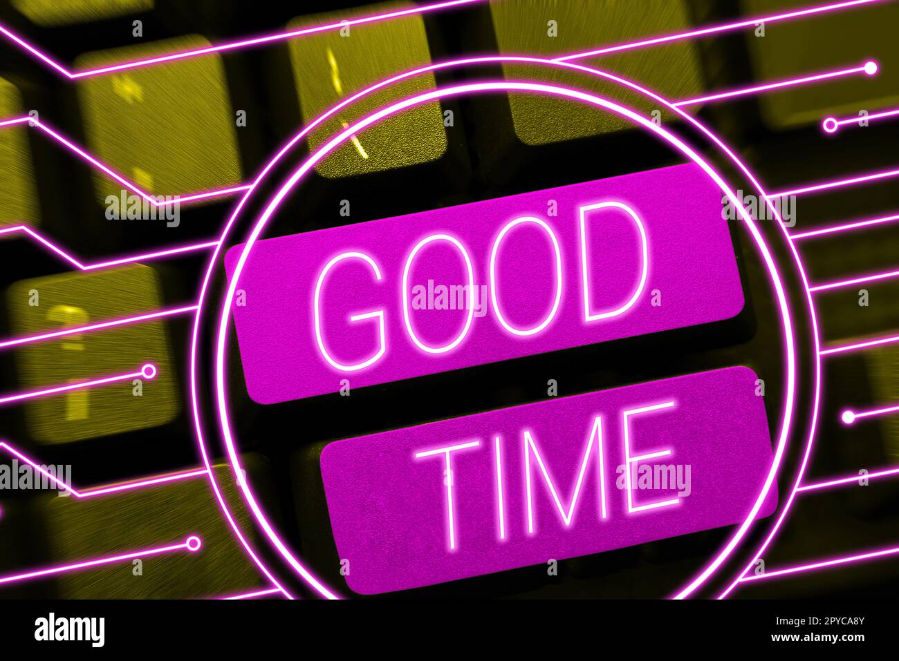 Scrittura a mano segno buon tempo. Foto concettuale il momento giusto per fare qualcosa o per qualcosa per accadere Foto Stock