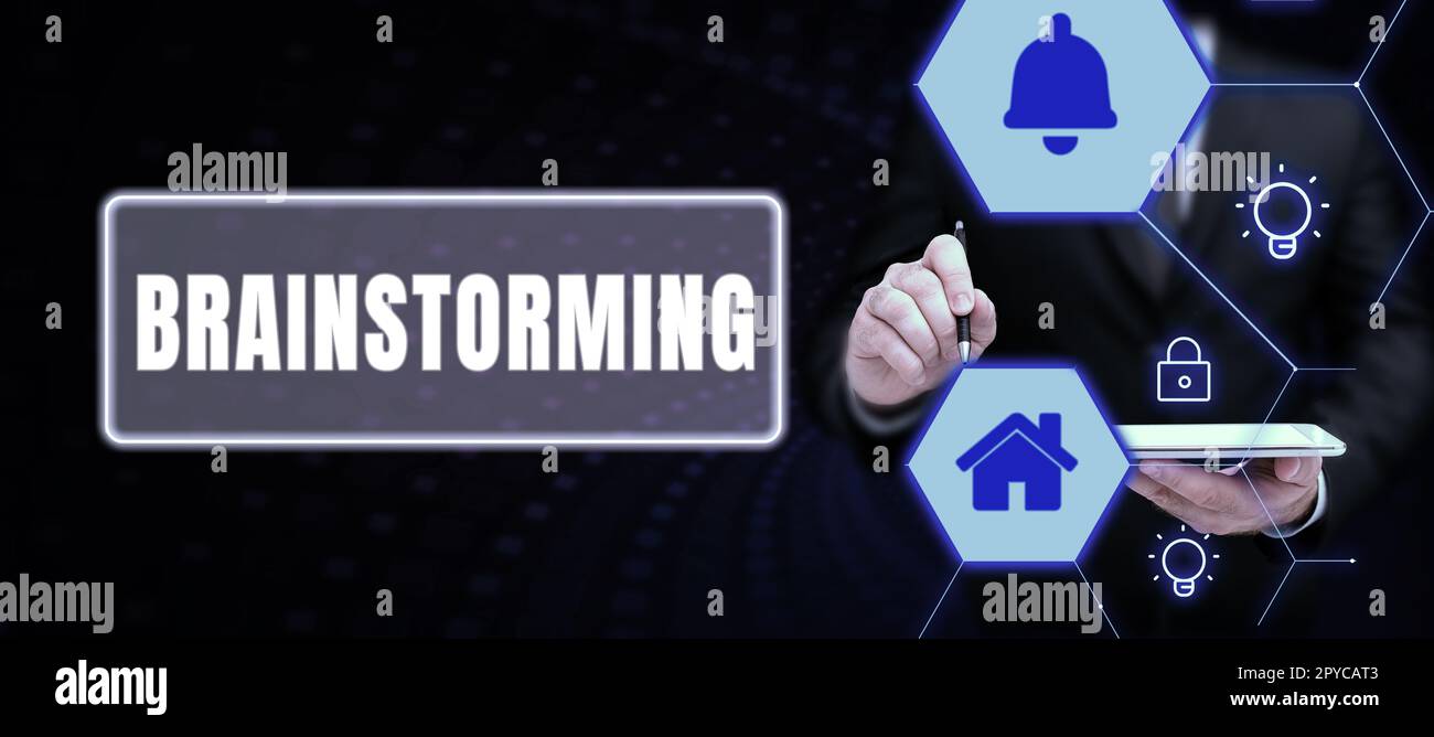 Scrittura manuale del testo Brainstorming. Foto concettuale tenere una discussione di gruppo per produrre idee lavoro di squadra Meeting Foto Stock