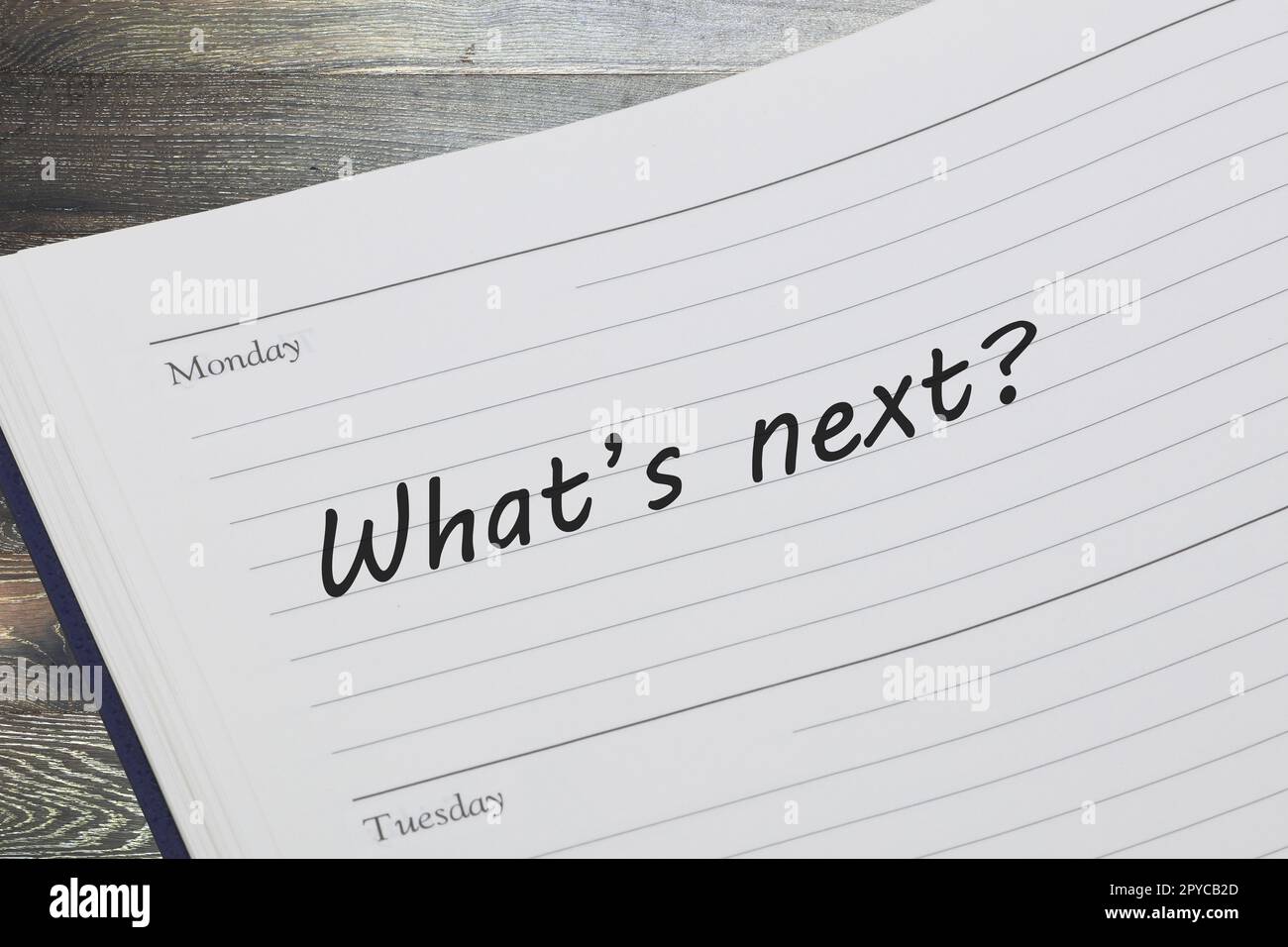 whats prossimo appuntamento promemoria agenda aperto sulla scrivania Foto Stock