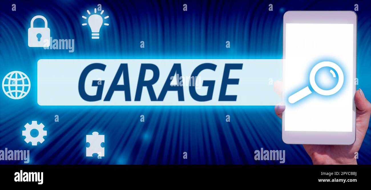 Visualizzazione concettuale Garage. Business Overview edificio per l'alloggiamento di un veicolo a motore o veicoli per metterli in Foto Stock
