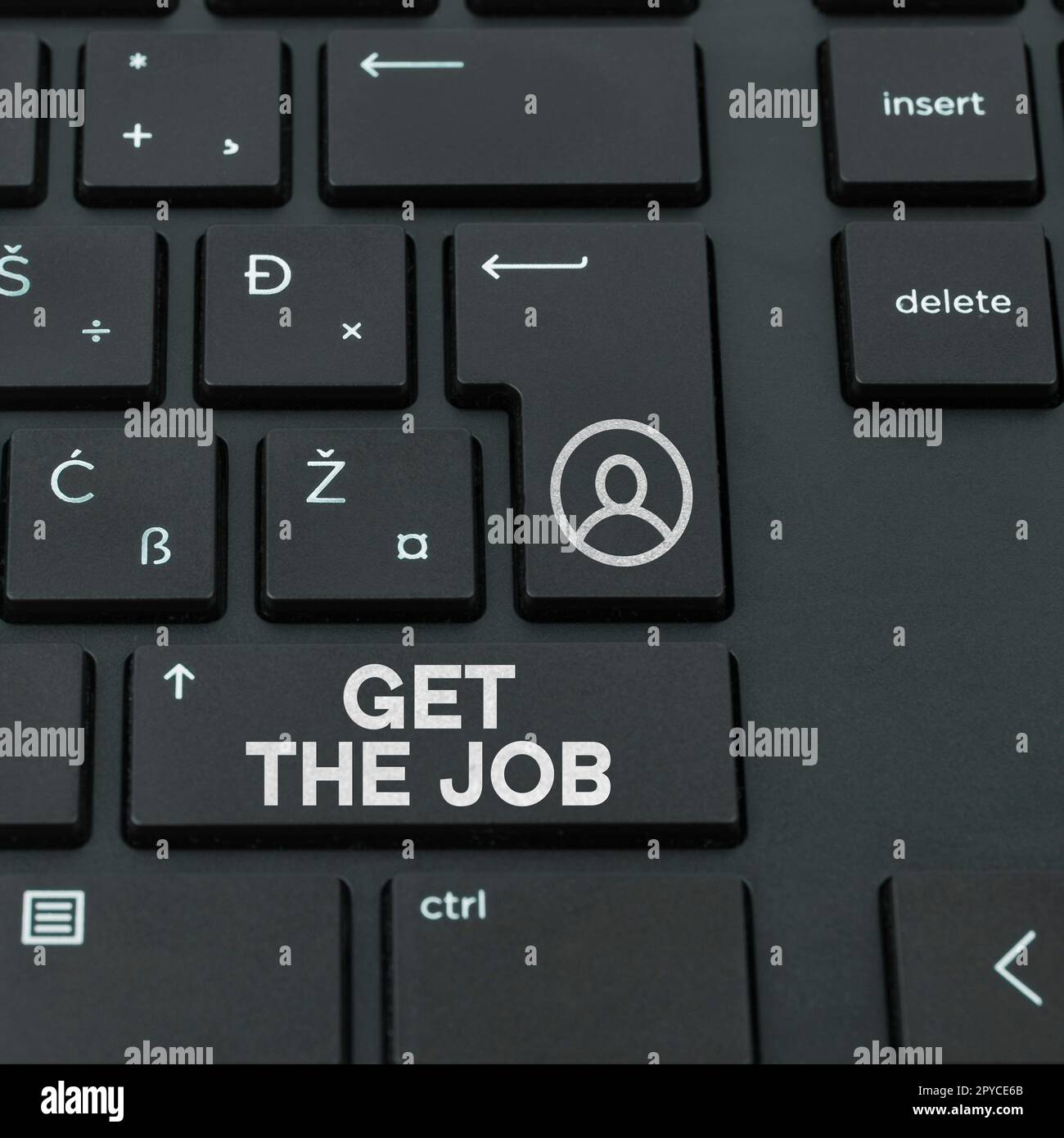 Visualizzazione del segno Ottieni il lavoro. Panoramica aziendale ottenere posizione lavoro Headhunting Recruiting Foto Stock