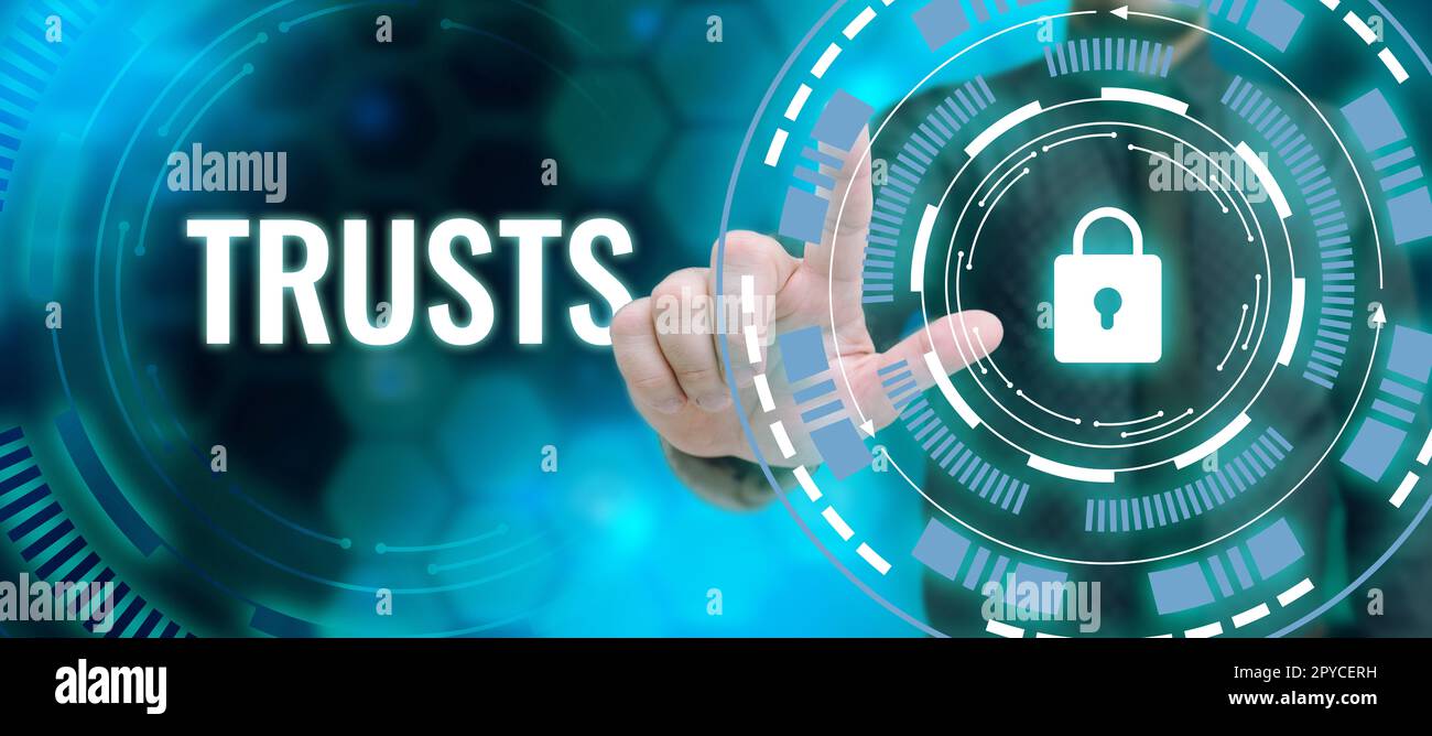 Visualizzazione concettuale Trusts. Parola per la credenza ferma nella verità o nell'abilità di affidabilità di qualcuno o qualcosa Foto Stock