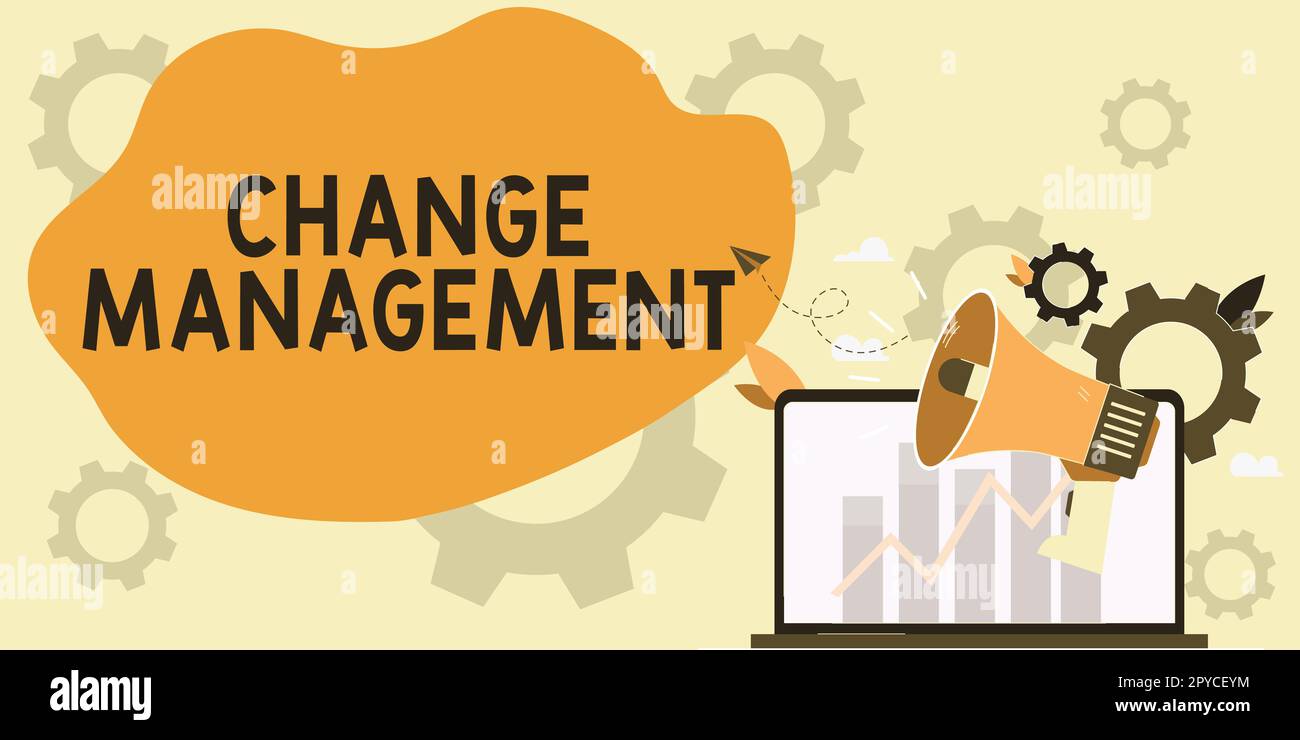 Firma di scrittura a mano Change Management. Panoramica aziendale Sostituzione della leadership in un'organizzazione nuove politiche Foto Stock